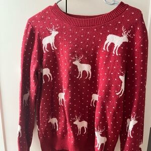 Abercrombie & Fitch Red Crewneck Sweater with White Reindeer